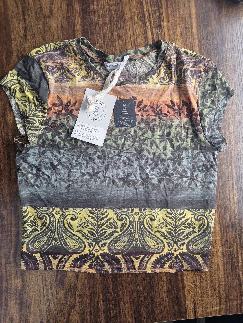 Urban Renewal Multicolor Paisley & Floral Striped Crop Tee - Picture 1 of 4